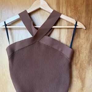 Babaton Brown Ribbed Crop Top